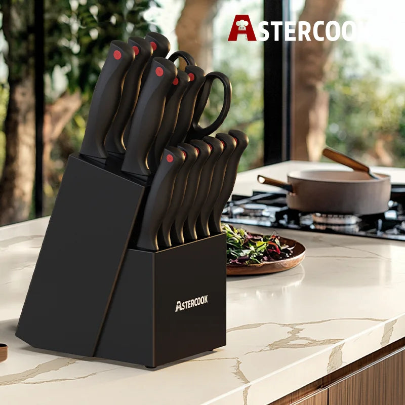 15PCS/ Astercook Knife Set with Sharpener Block