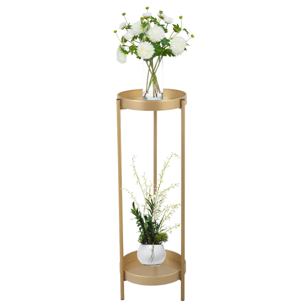 Modern Folding Metal 2-Tier Plant Stand Potted Plant Holder Shelf