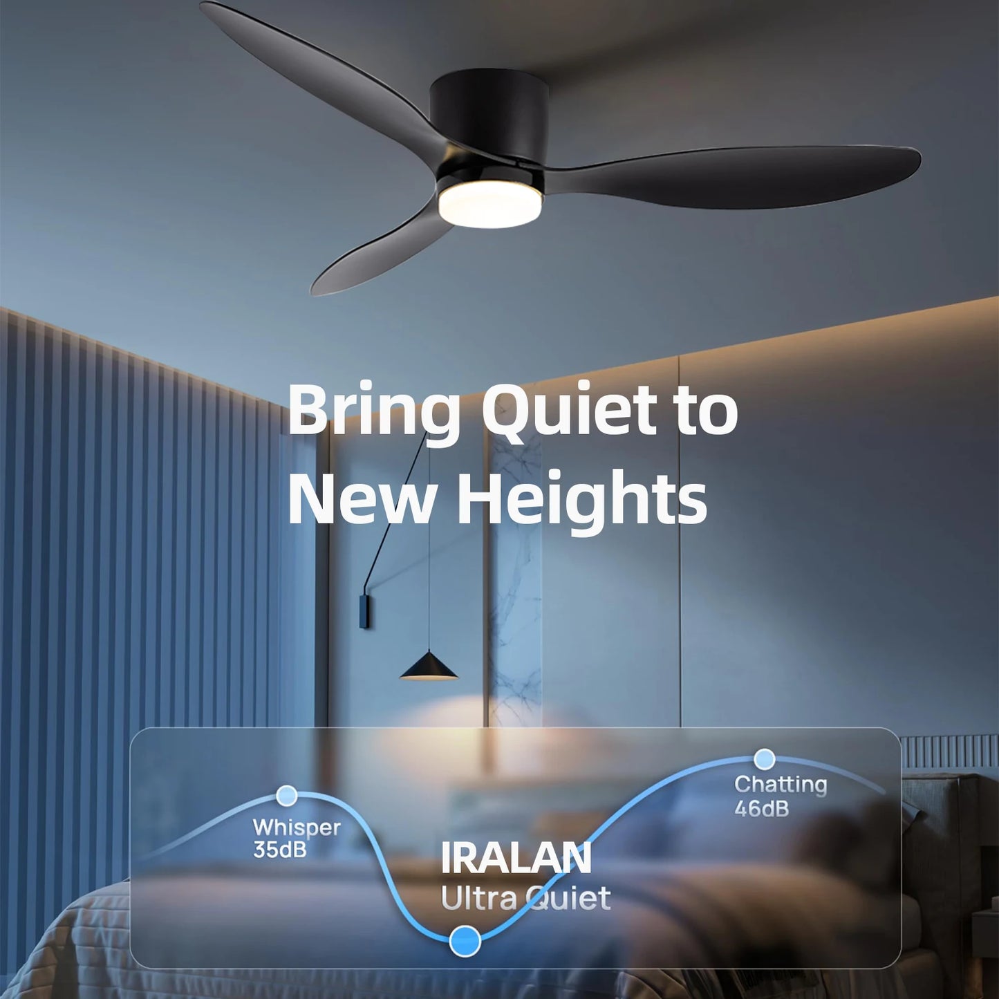 IRALAN Ceiling Fan With Light, 6-speed choice, Reversible DC motor