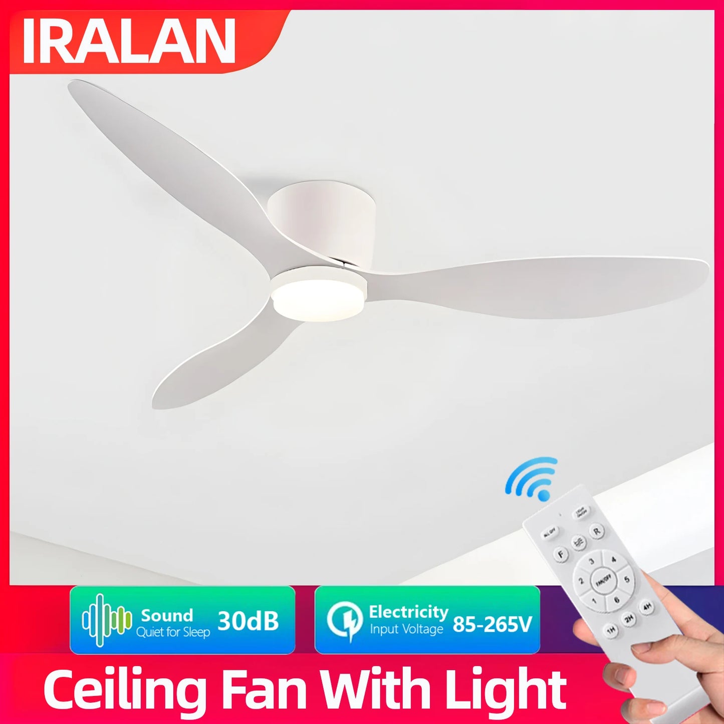 IRALAN Ceiling Fan With Light, 6-speed choice, Reversible DC motor