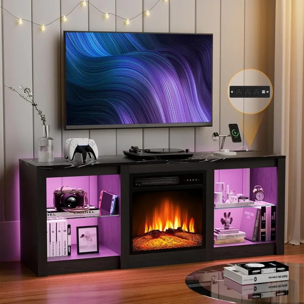 High Gloss LED Entertainment Center with 18" Fireplace for TVs Up to 65"