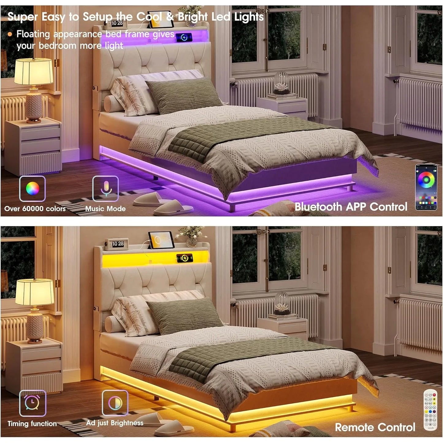 Twin Size Lift Up Bed Frame, Storage Headboard with Charging Station