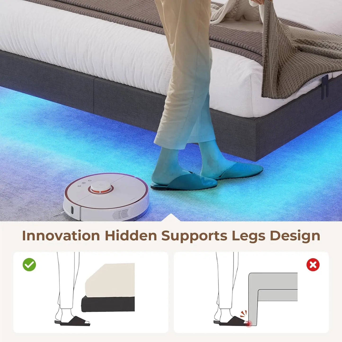 Floating LED Queen Bed Frame with Underbed Storage Space