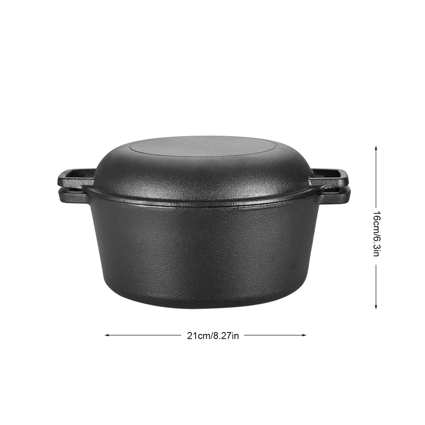 Cast Iron Dutch Oven Pot with Skillet Lid Cooking Pan, Cast Iron Skillet Cookware Pan Set with Dual Handles Indoor Outdoor