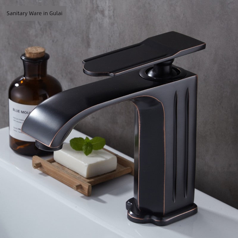 Black Hot and Cold American Copper Single Hole Inter-Platform Basin Faucet