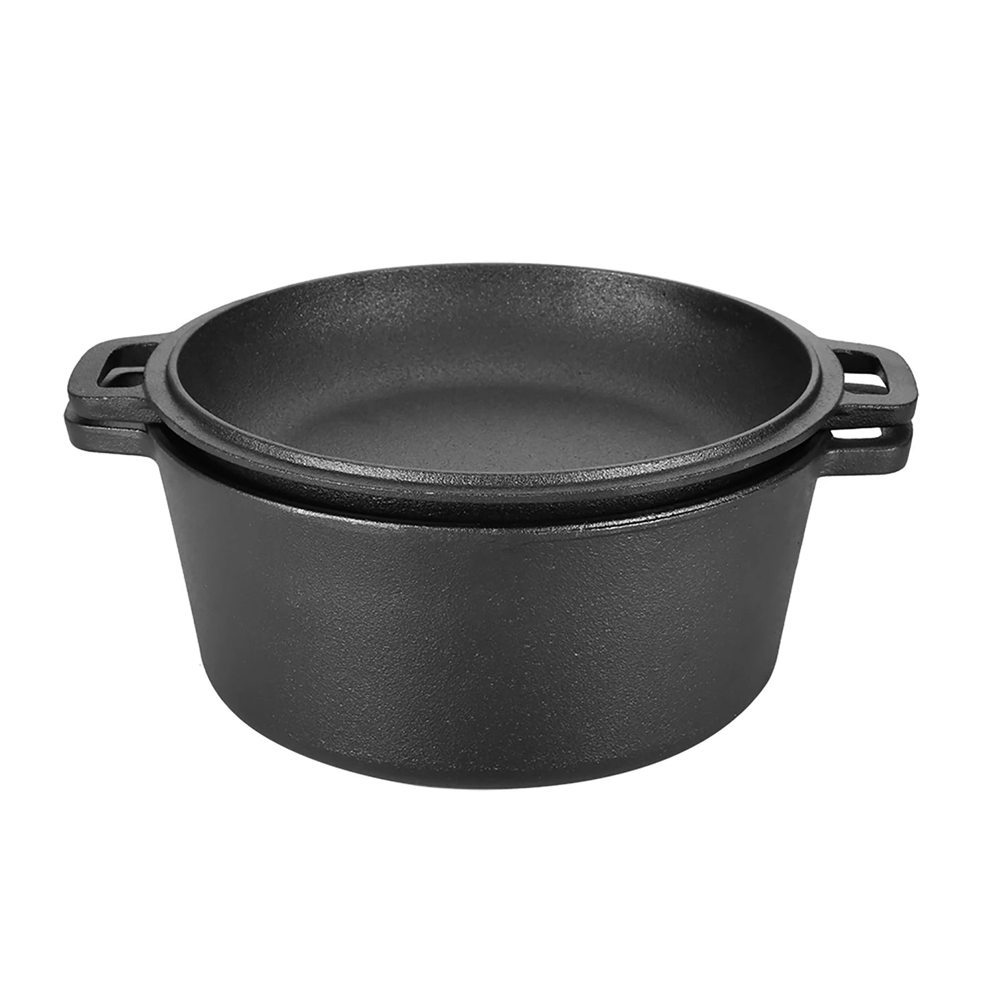 Cast Iron Dutch Oven Pot with Skillet Lid Cooking Pan, Cast Iron Skillet Cookware Pan Set with Dual Handles Indoor Outdoor