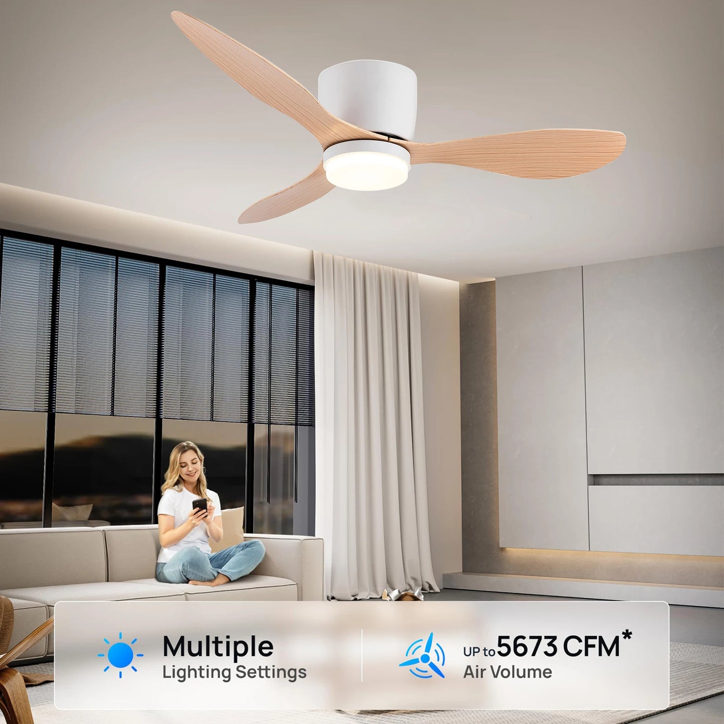 IRALAN Ceiling Fan With Light, 6-speed choice, Reversible DC motor