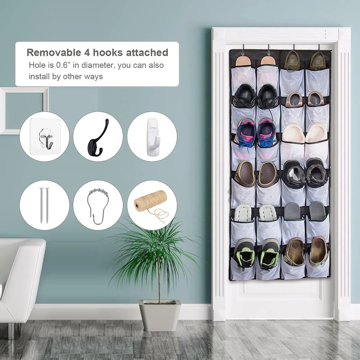 24 Pocket Over the Door Shoe Organizer Storage Bag