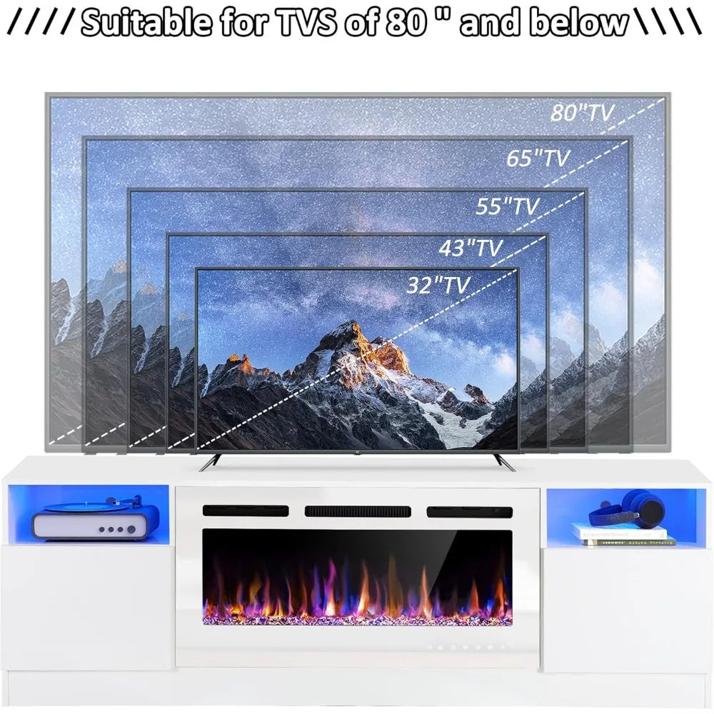 70" Electric Fireplace LED Entertainment Center for TVs Up to 80"