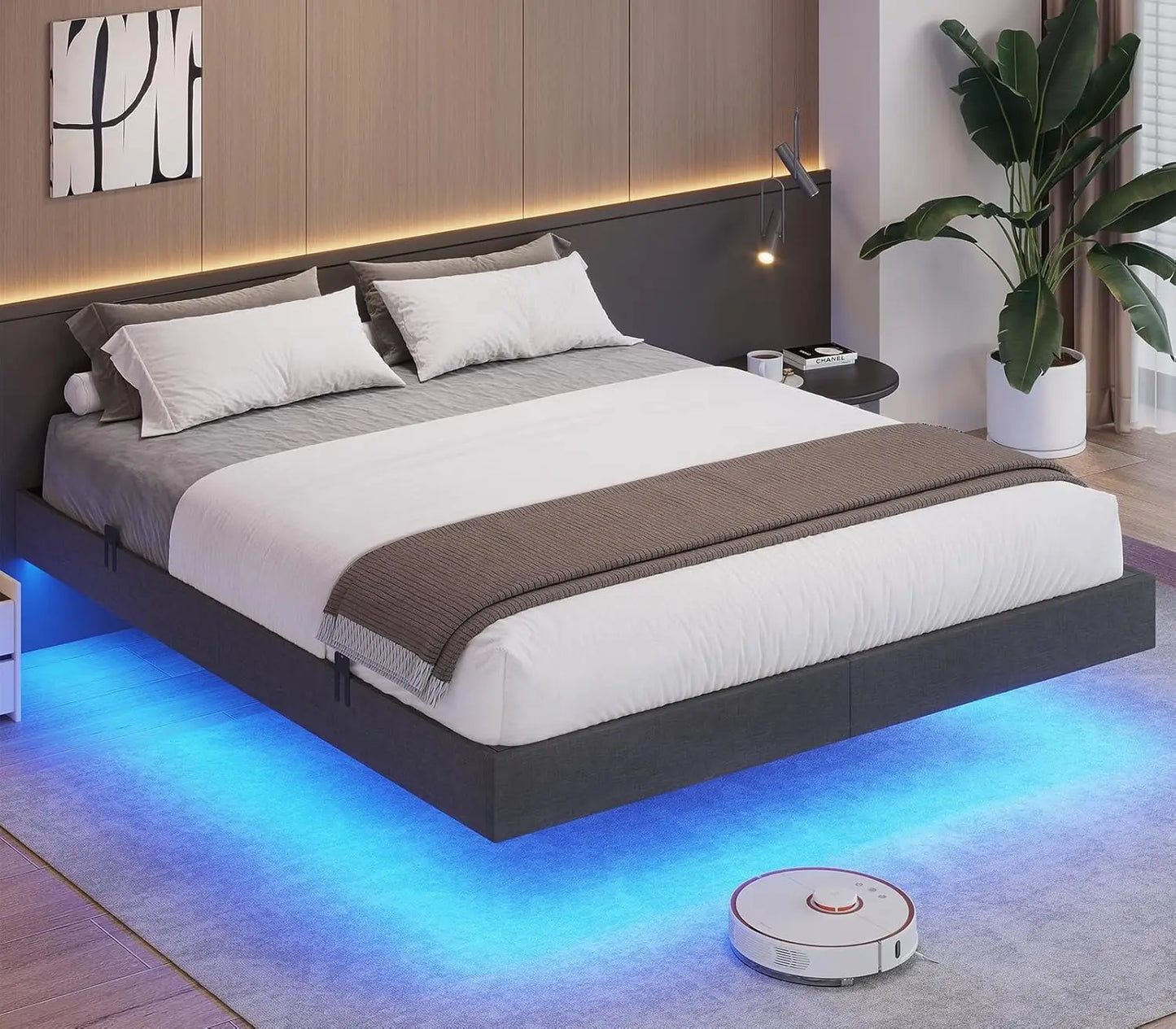 Floating LED Queen Bed Frame with Underbed Storage Space