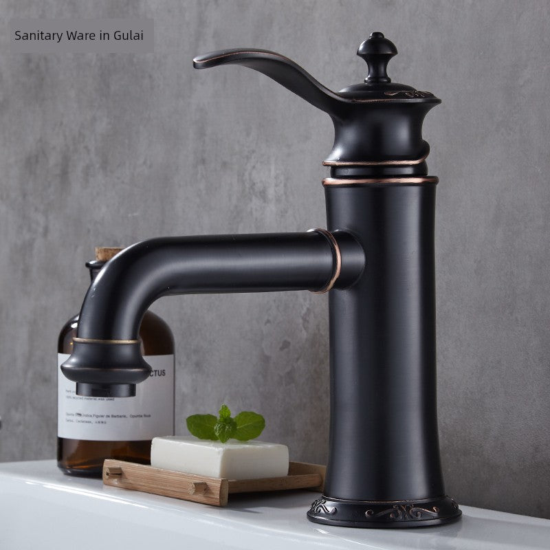 Black Hot and Cold American Copper Single Hole Inter-Platform Basin Faucet