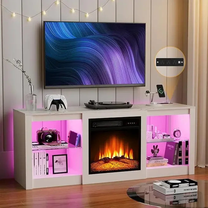 High Gloss LED Entertainment Center with 18" Fireplace for TVs Up to 65"