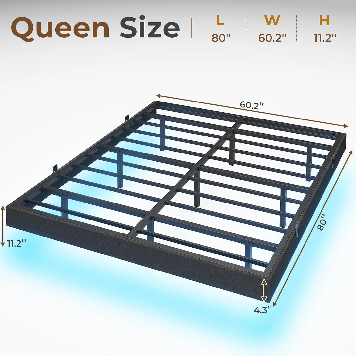 Floating LED Queen Bed Frame with Underbed Storage Space