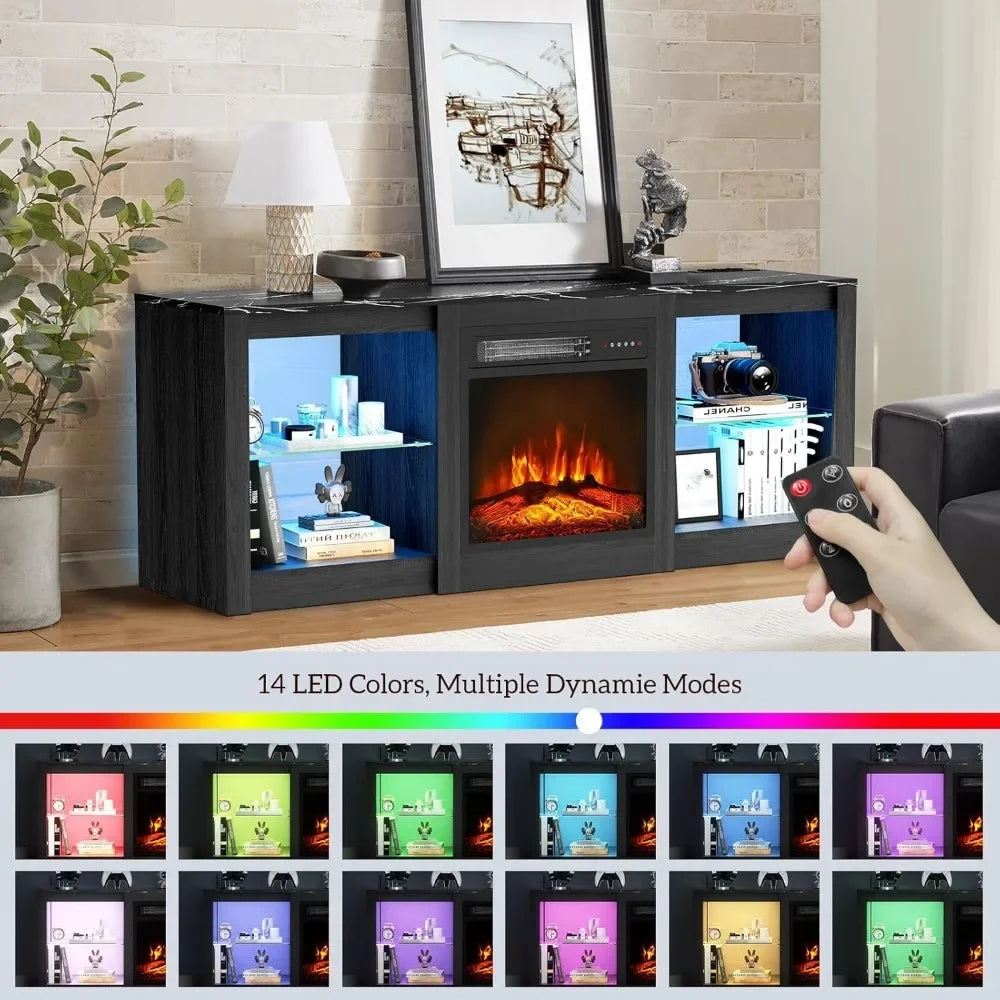 High Gloss LED Entertainment Center with 18" Fireplace for TVs Up to 65"