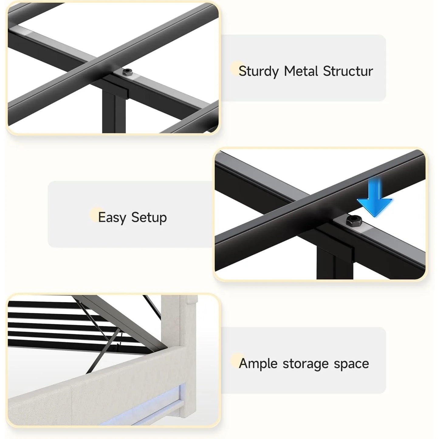 Twin Size Lift Up Bed Frame, Storage Headboard with Charging Station