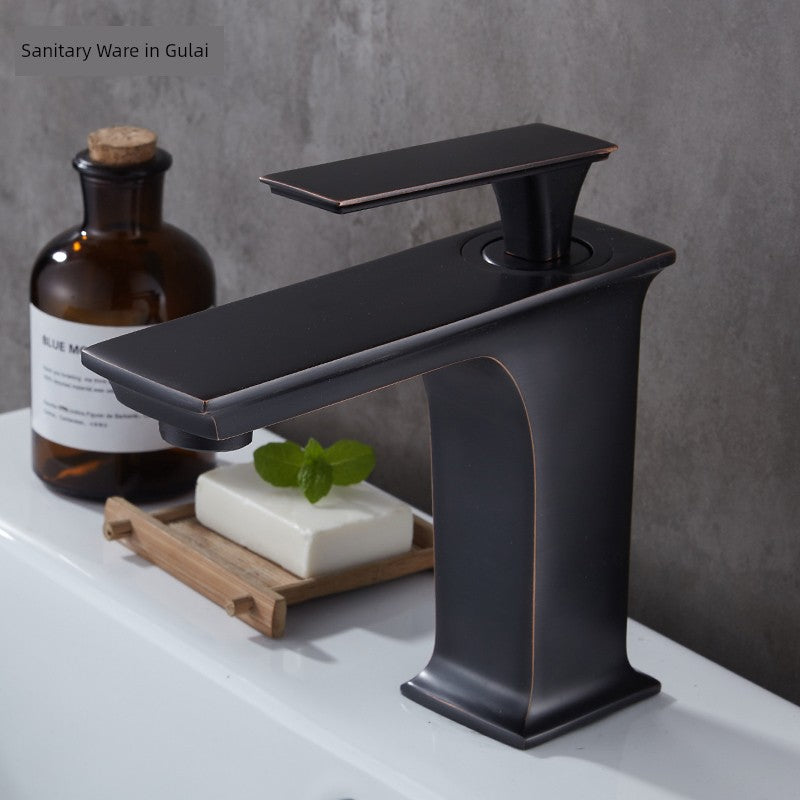 Black Hot and Cold American Copper Single Hole Inter-Platform Basin Faucet