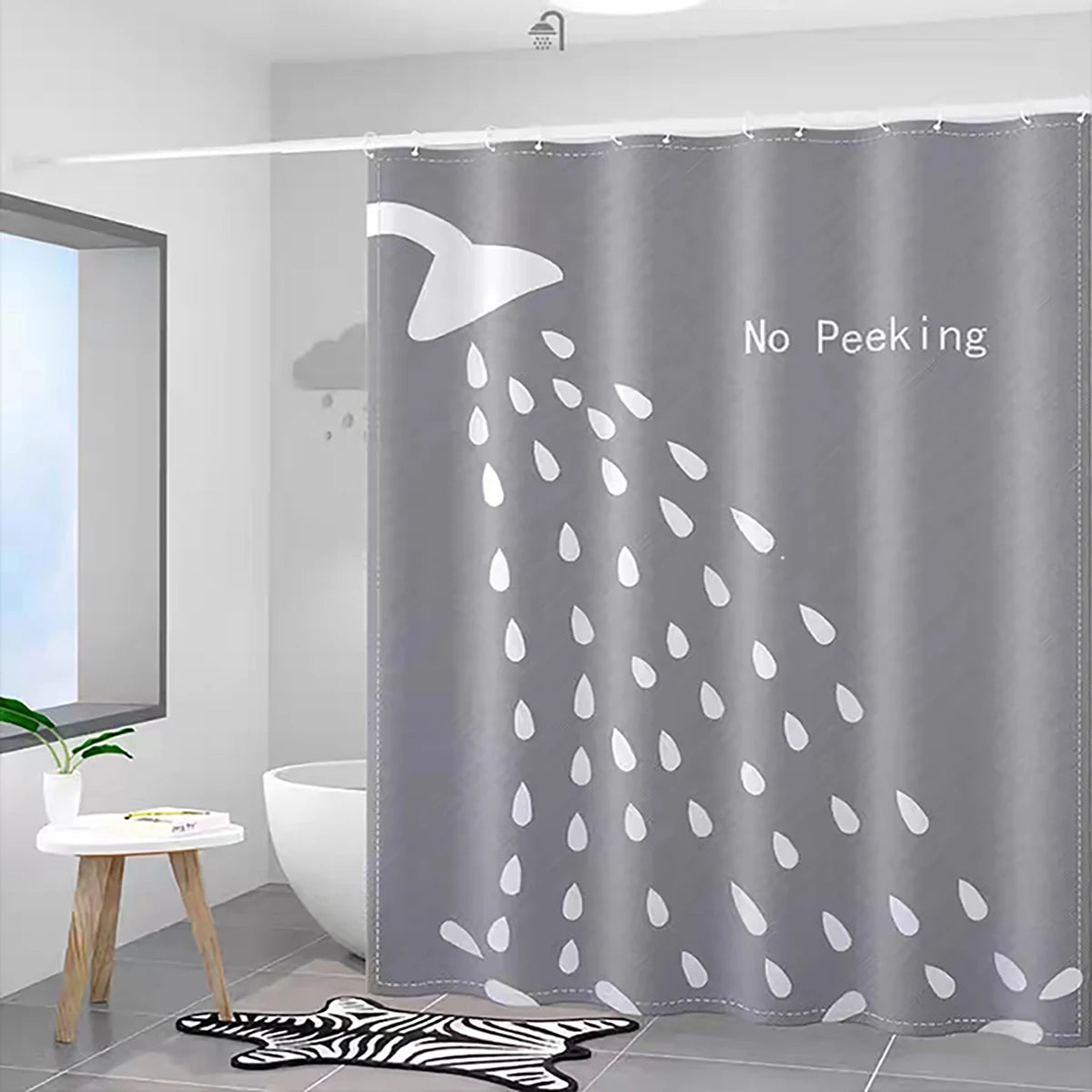 1 pc gray shower pattern shower curtain waterproof cloth bathroom curtain