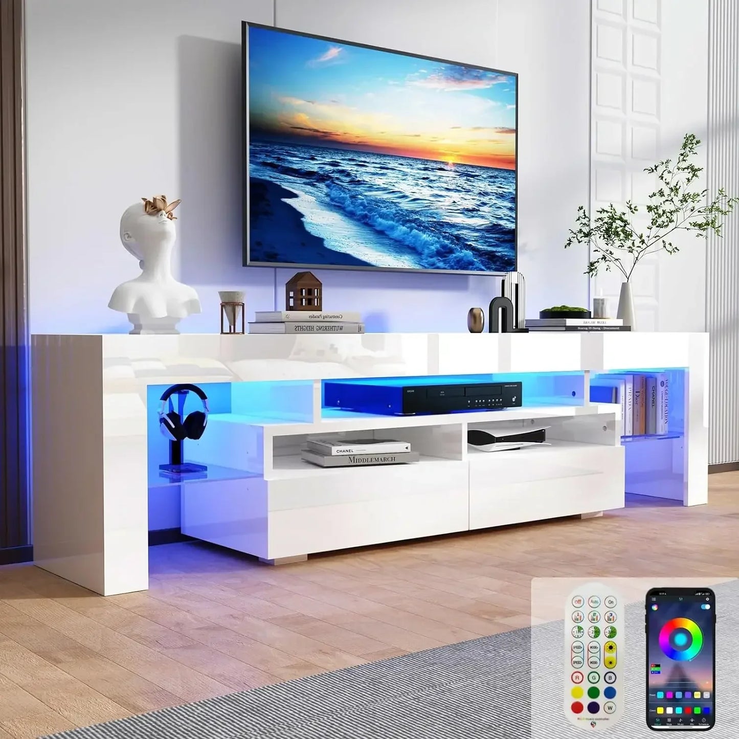 Modern LED High Gloss TV Entertainment Center with Storage