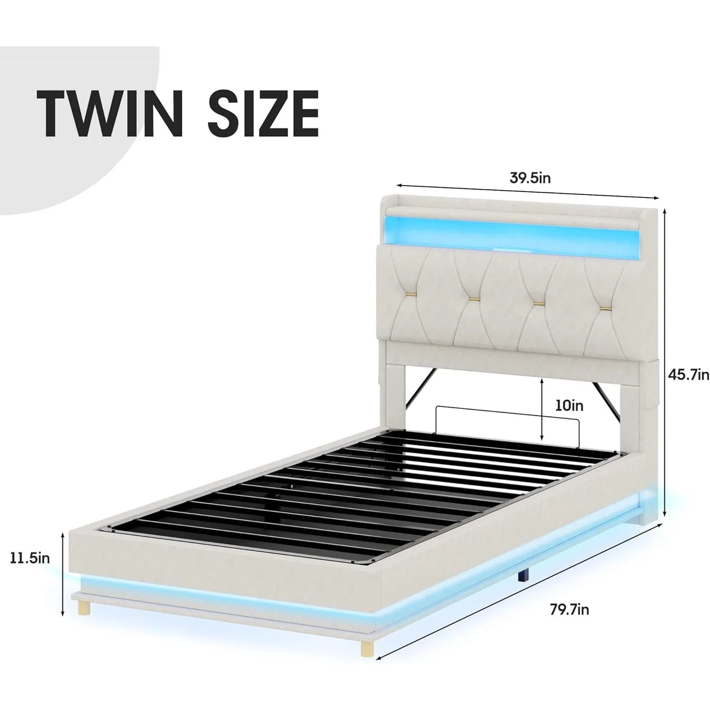 Twin Size Lift Up Bed Frame, Storage Headboard with Charging Station