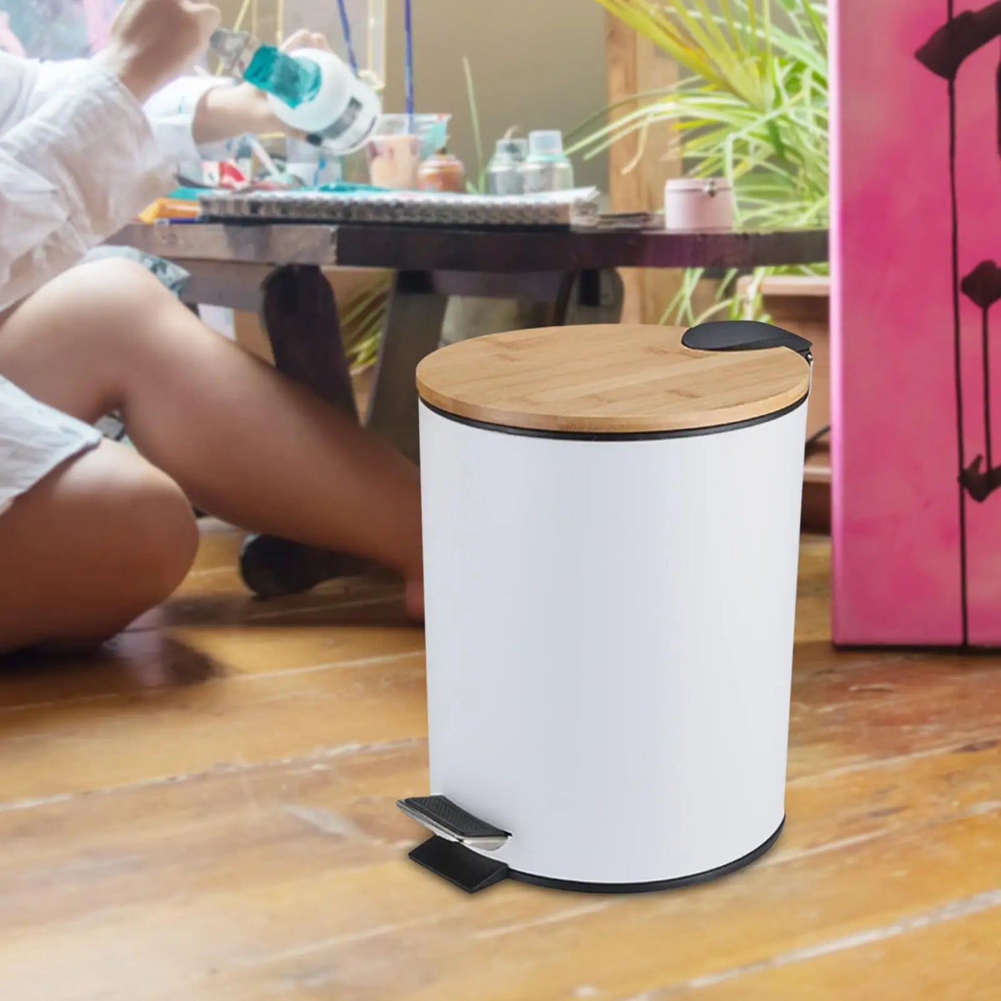 Wooden Flip Step Trash Can