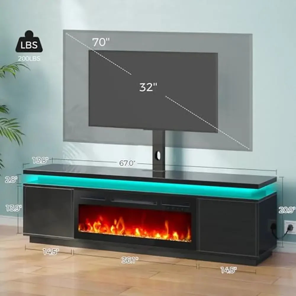 Fireplace TV Entertainment Center with Adjustable LED Lights Power Outlets and Swivel Mount