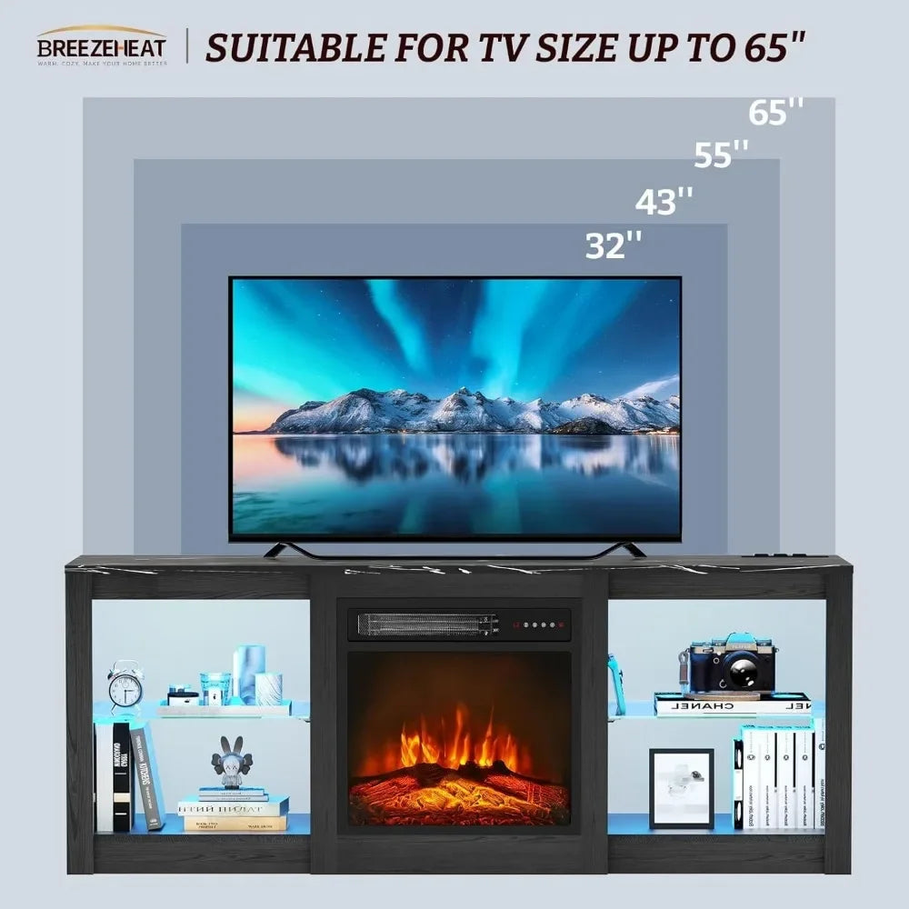 High Gloss LED Entertainment Center with 18" Fireplace for TVs Up to 65"