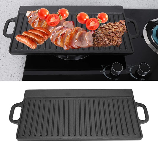 Non-Stick Cast Iron Grill Griddle Pan Ridged and Flat Double Sided Baking Cooking Tray Bakeware Griddle Pan Cast Iron Grill Pan