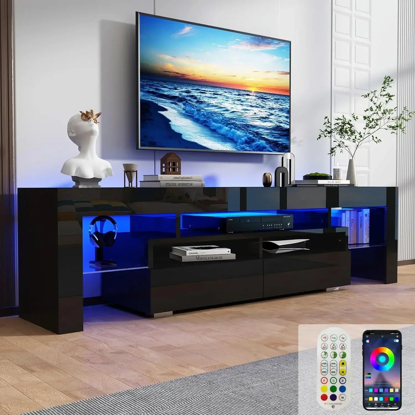 Modern LED High Gloss TV Entertainment Center with Storage