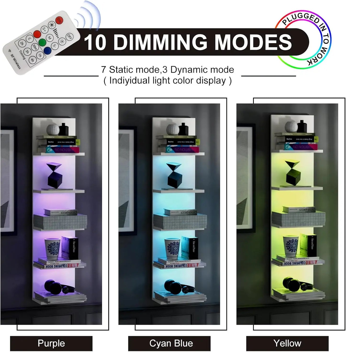 5 Tier Vertical Wall Shelf with RGB Light,Modern Wall Mount Lack Shelf